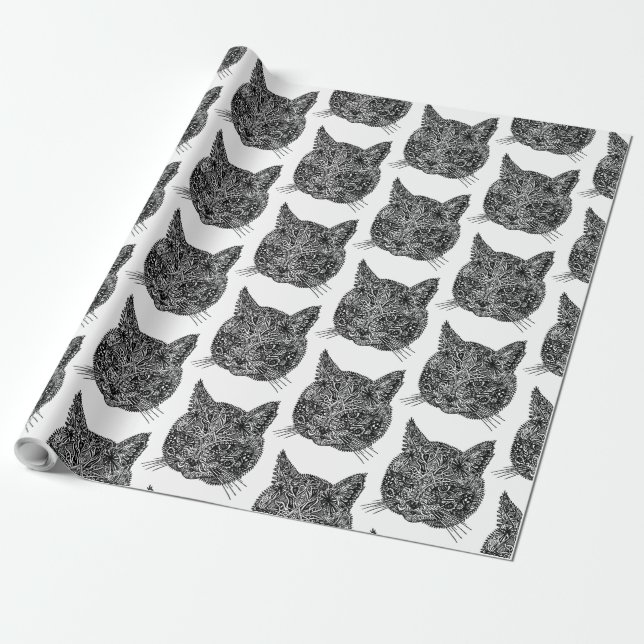 Papier Cadeau Tête de chat décorative (Déroulé)