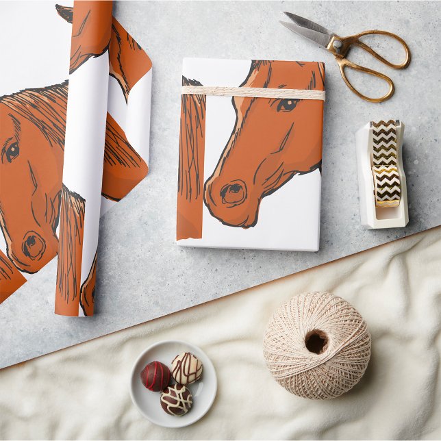 Papier Cadeau Tête de cheval marron ferme animal (Créateur téléchargé)