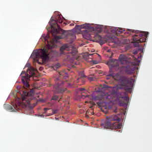 Papier Cadeau Tête de crâne Gothique Vintage Style rose violet a