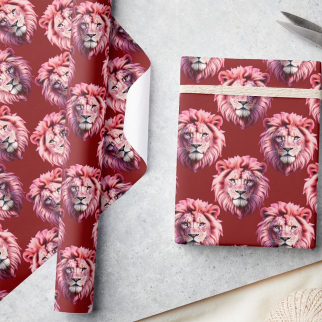 Papier Cadeau Tête de lion rose bordeaux Design  (Créateur téléchargé)