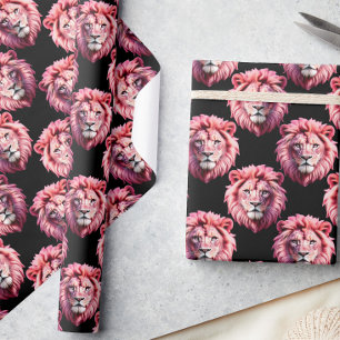 Papier Cadeau Tête de lion rose motif animal design - Noir