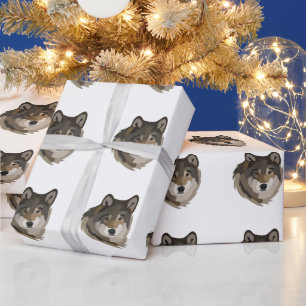 Papier Cadeau Tête de loup animal gris loup sauvage
