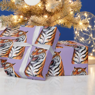 Papier Cadeau Tête de Tigre Branché Violet