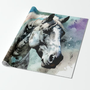 Papier Cadeau Tête d'étalon Appaloosa à l'aquarelle
