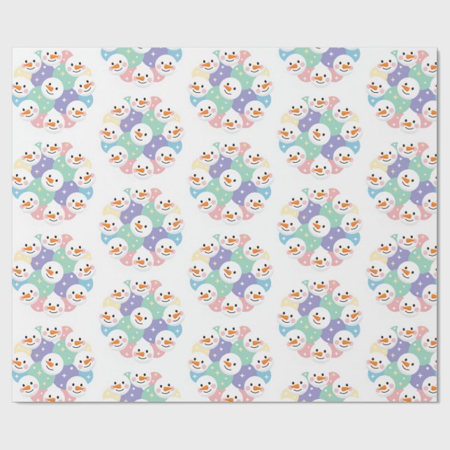 Papier Cadeau Têtes de bonhomme de neige pastel mignonnes sans c (Plat)