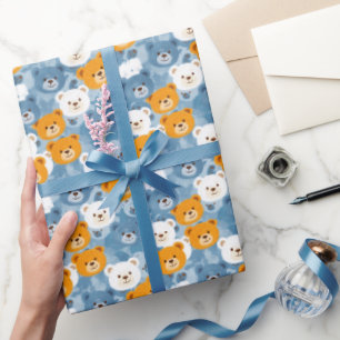 Papier Cadeau Têtes d'ours Brown et orange