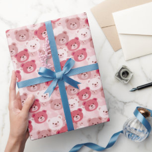 Papier Cadeau Têtes d'ours roses  