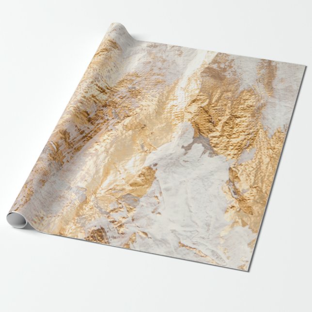 Papier Cadeau Tex Arrière - plan Peint Moderne Blanc Et Or (Déroulé)
