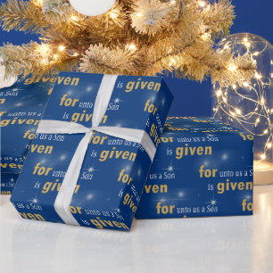 Papier Cadeau Texte chrétien de Noël en bleu