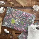 Papier Cadeau Texte de Christma et patterns Slate ID257<br><div class="desc">This Christmas vend wrap design fea beautiful text pattern dotted with snowflakes all in shades of rose pink, green and white on the background color of your choice. (We've chosen slate blue as an example) Some of the includes 'Merry, Bright, Noel, Season's Greetings, Peace, Joy et Happy Holidays.' Search ID257...</div>