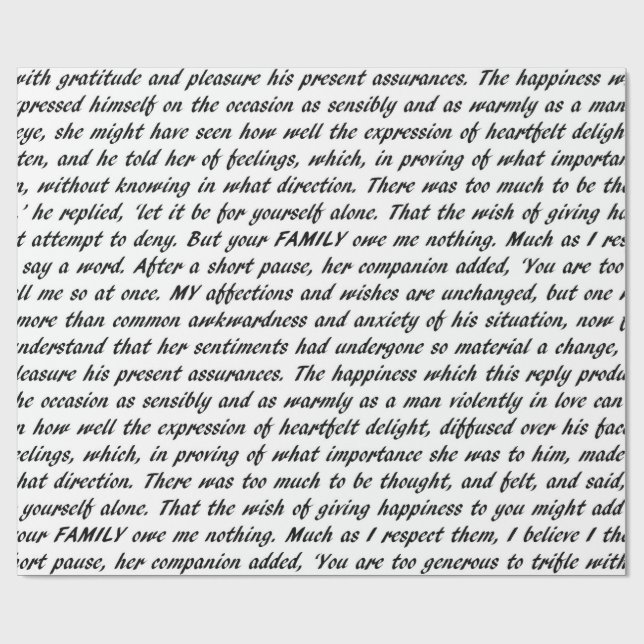 Papier Cadeau Texte de fierté et de préjudice (Plat)
