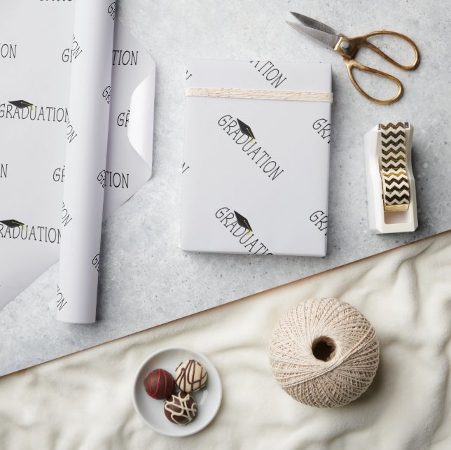 Papier Cadeau Texte de graduation gris noir avec bonnet (Artisanat)