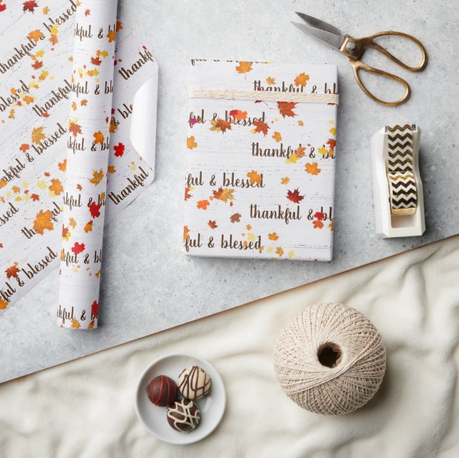 Papier Cadeau Texte de gratitude et de bénédiction avec feuilles (Artisanat)