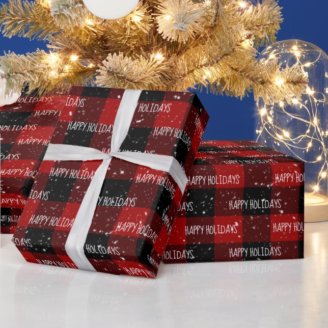 Papier Cadeau Texte de JOYEUX NOËL FÊTES sur carreaux   (Vacances)
