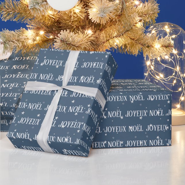 Papier Cadeau Texte de Noël français avec des étoiles (Vacances)