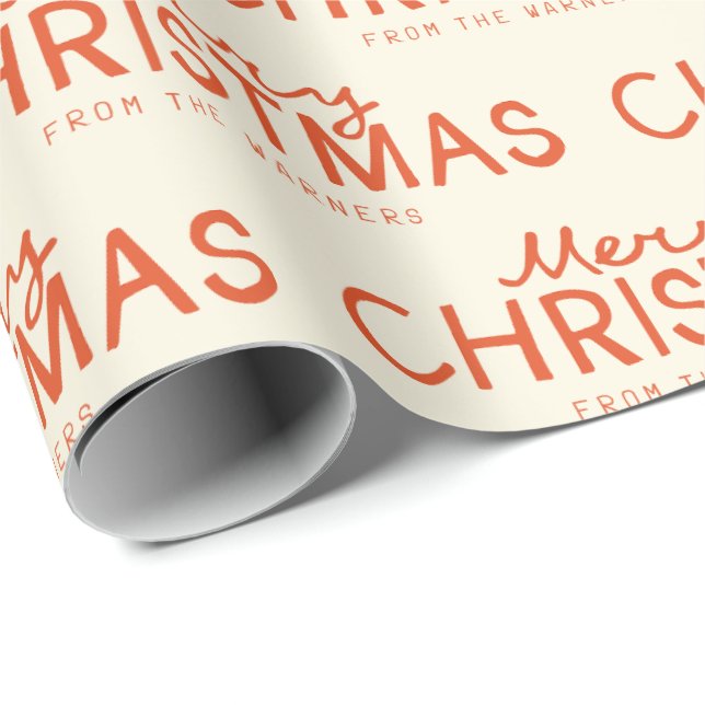 Papier Cadeau Texte de Noël Joyeux écrit à la main (Coin rond)