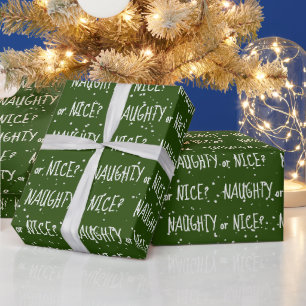 Papier Cadeau Texte de Noël NEUGHTY ou NICE dans les flocons de