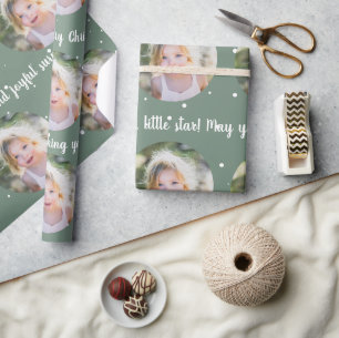 Papier Cadeau Texte de Noël personnalisé et une photo de cercle