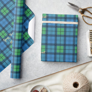 Papier Cadeau Texte doré faux personnalisé Tartan à carreaux ver