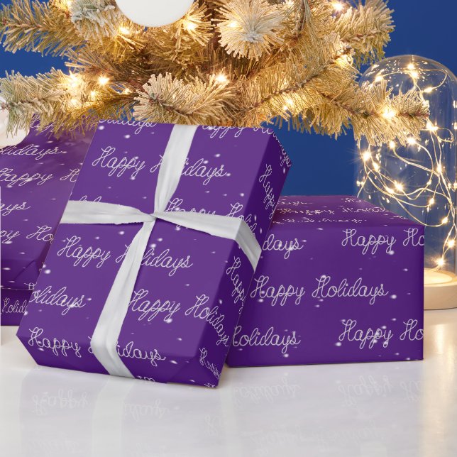 Papier Cadeau Texte Joyeuses Fêtes et flocons de neige (Vacances)