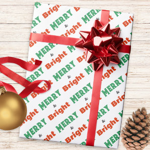 Papier Cadeau Texte Joyeux et Lumineux Rouge Vert Blanc Motif