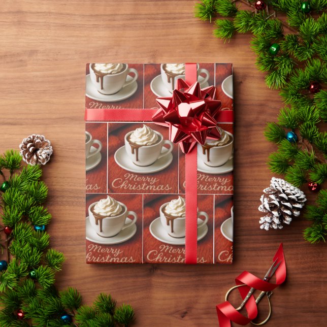Papier Cadeau Texte Joyeux Noël Avec Boisson Chocolat Chaud (Cadeau de vacances)
