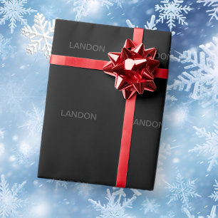 Papier Cadeau Texte modifiable moderne Gris foncé et noir