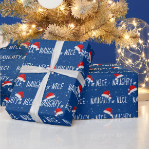 Papier Cadeau Texte NEUGHTY ou NICE avec chapeaux de Père Noël