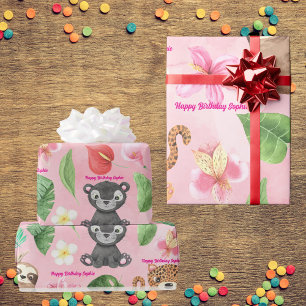 Papier Cadeau Texte personnalisé Anniversaire de enfant Tropical