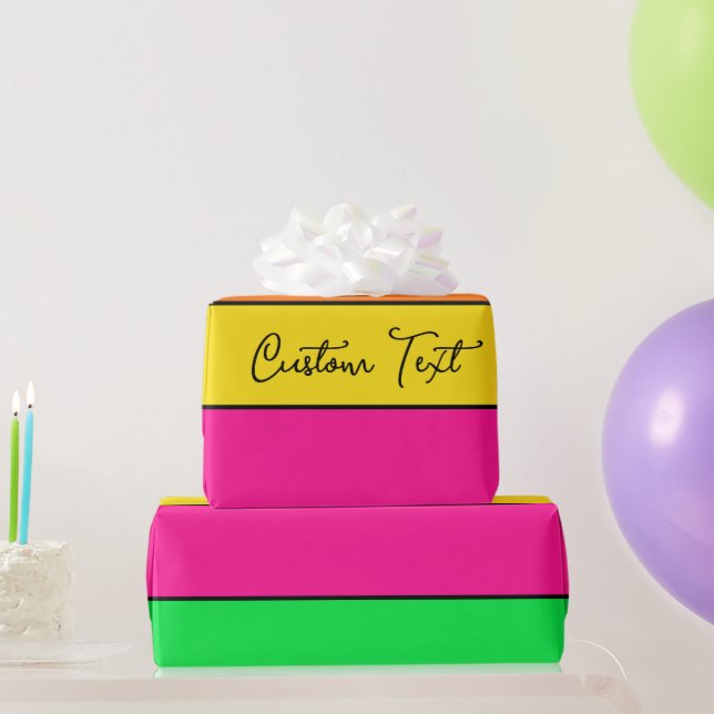 PAPIER CADEAU TEXTE PERSONNALISÉ DE STRIPE SOLIDE DE COULEUR BRI (Cadeaux de fête)