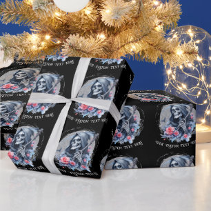 Papier Cadeau Texte personnalisé Grim Reaper Floral Vintage Pail
