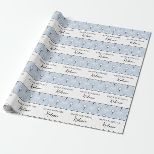 Papier Cadeau Texte personnalisé joli nœud bleu blanc motif golf