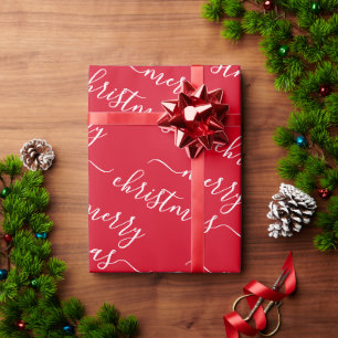 Papier Cadeau Texte personnalisé Joyeux Noël Élégant Rouge Et Bl