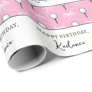 Papier Cadeau Texte personnalisé Ruban rose blanc motif golf Pré