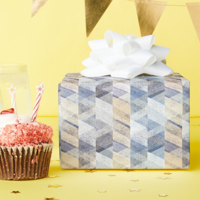 Papier Cadeau Textes bleu clair, zigzag beige (Fête d'anniversaire)