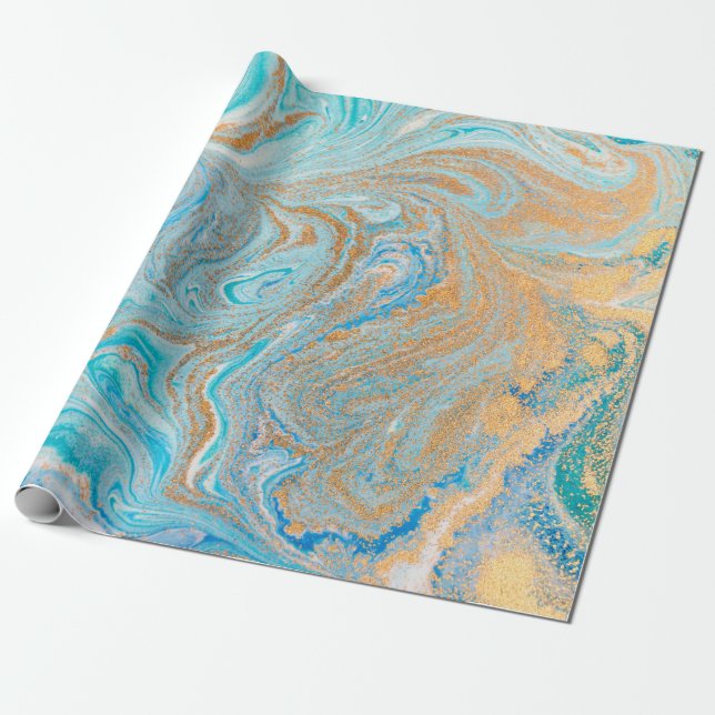 Papier Cadeau texture Abstraite en marbre bleu (Déroulé)