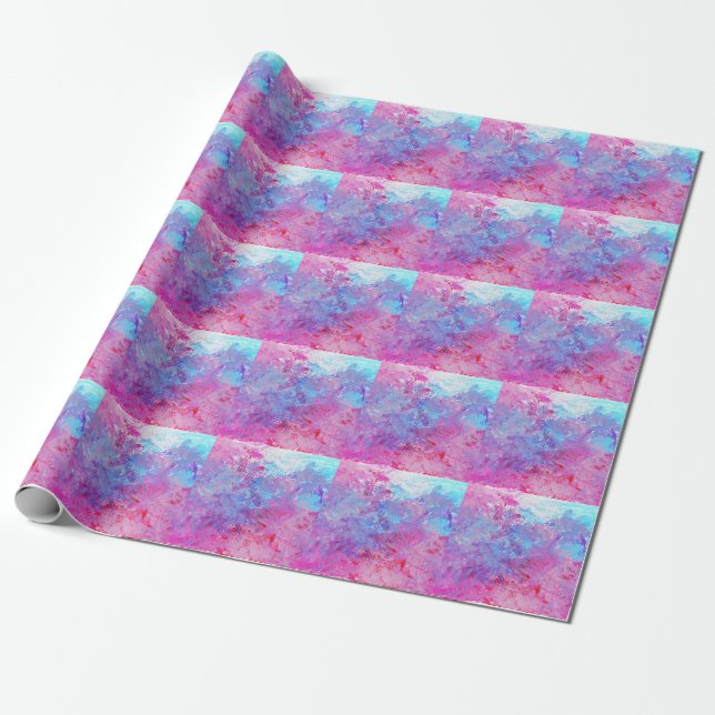 Papier Cadeau Texture créative bleu-rose, taches de peinture. (Déroulé)
