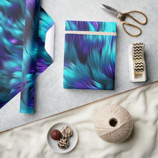 Papier Cadeau Texture de fausse fourrure de monstre bleu et viol (Artisanat)