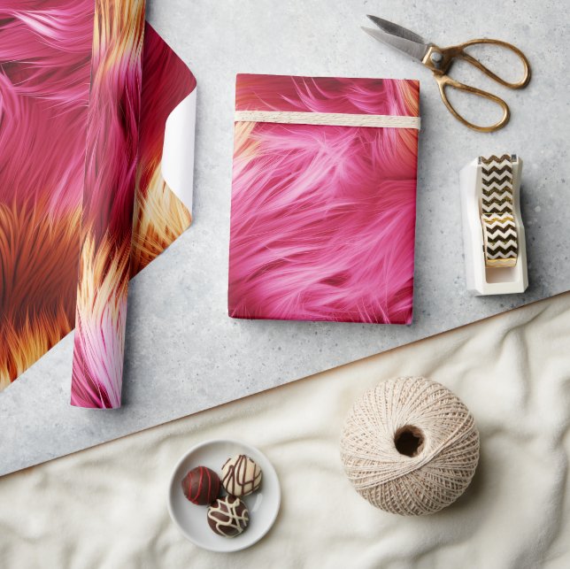 Papier Cadeau Texture de fausse fourrure de monstre rose et oran (Artisanat)
