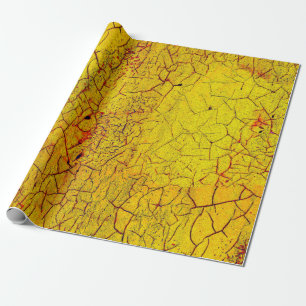 Papier Cadeau Texture de la vieille peinture jaune craquelé abst