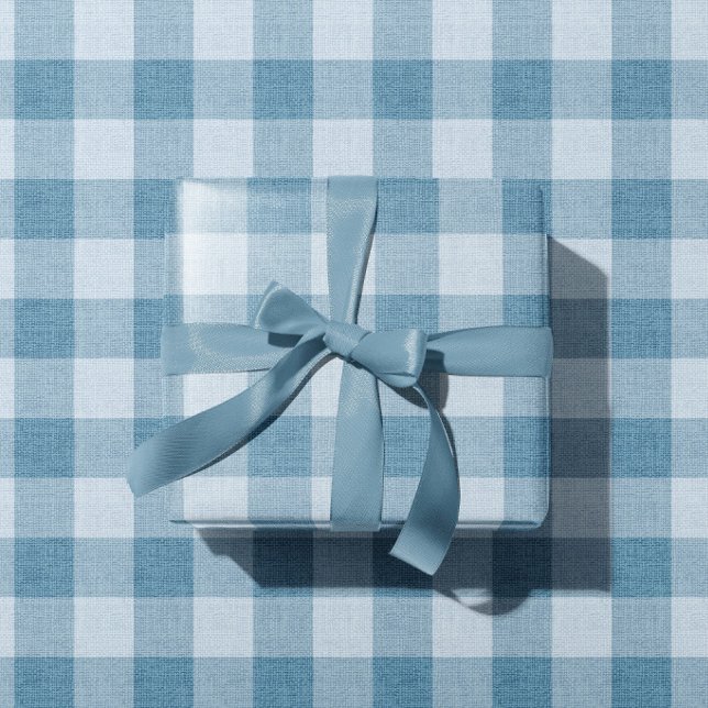 Papier Cadeau Texture de lin à carreaux de Buffalo gingham bleu  (Créateur téléchargé)