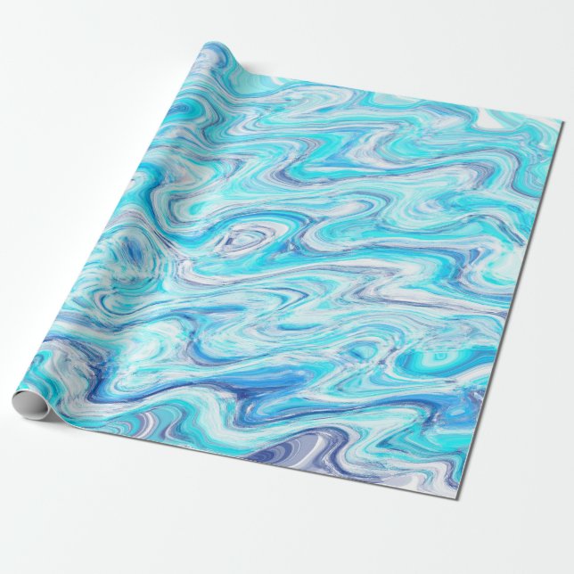 Papier Cadeau Texture de marbre à vague bleue océanique liquide  (Déroulé)