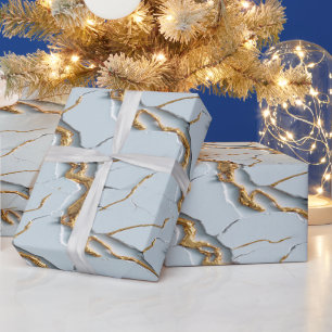Papier Cadeau Texture de marbre blanc avec veines d'or fissurées