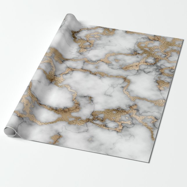 Papier Cadeau Texture de marbre blanc doré cool (Déroulé)