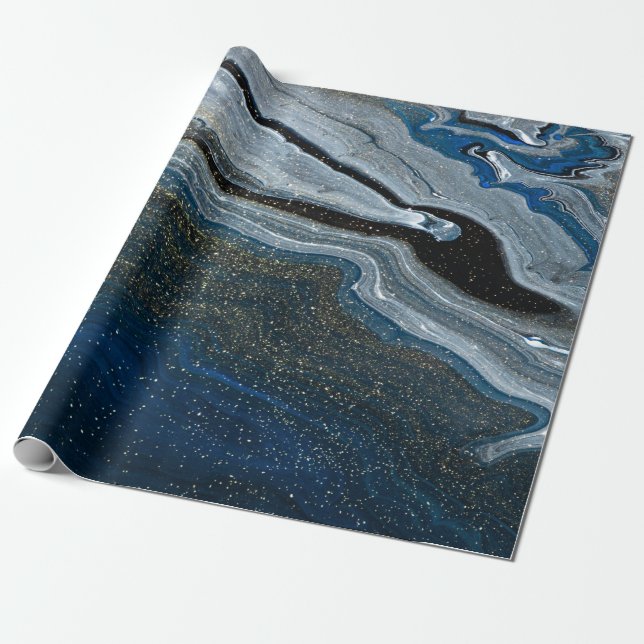 Papier Cadeau Texture de marbre bleu cool (Déroulé)
