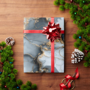 Papier Cadeau Texture de marbre bleu foncé avec veines d'or liqu