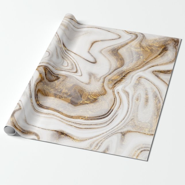 Papier Cadeau Texture de marbre doré blanc froid en enveloppe (Déroulé)