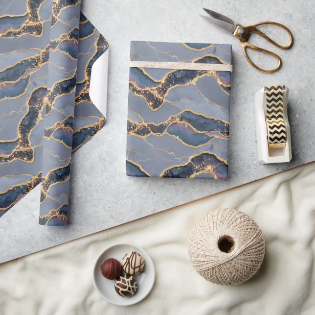 Papier Cadeau Texture de marbre gris foncé de luxe avec veines d (Artisanat)