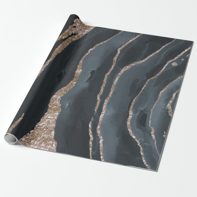 Papier Cadeau Texture de marbre noir doré Cool (Déroulé)