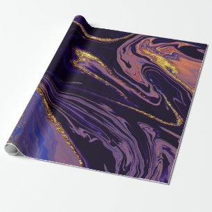 Papier Cadeau Texture de marbre violet or cool